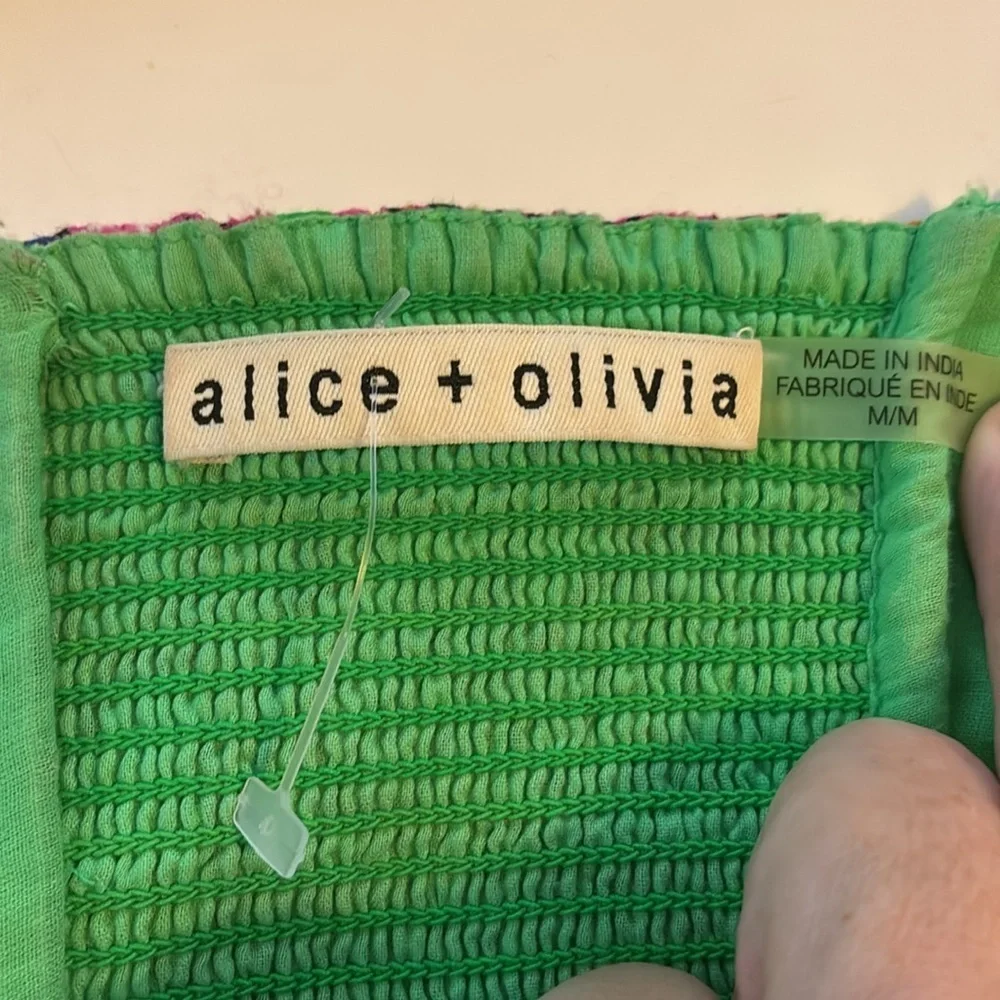 Alice + Olivia Crawford 100% Cotton Eyelet Smocked Top - Picture 7 of 9